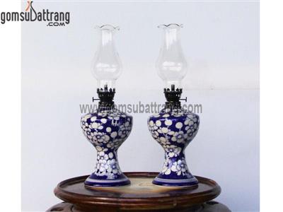 Đèn dầu gốm sứ Bát Tràng vẽ hoa đẹp trang trí thờ cúng 