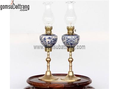 Đèn thờ hoa phù dung men ngọc Bát Tràng cao cấp đẹp giá tốt 