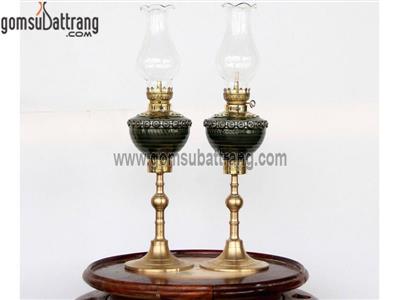 Đèn dầu thờ Bát Tràng men xanh chân đồng sang trọng, chất lượng cao 