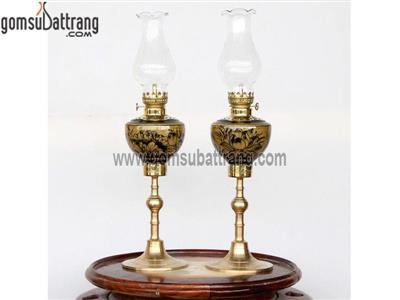 Đèn thờ chân đồng men vàng gốm Bát Tràng cao cấp sang trọng 
