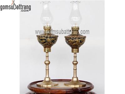 Đèn thờ chân đồng khắc rồng Bát Tràng gốm sứ cao cấp 