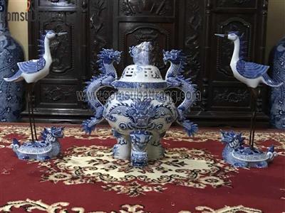 Đỉnh thờ men ngọc đắp nổi 46cm cao cấp sang trọng bền đẹp 