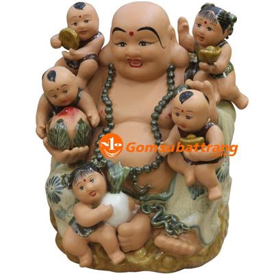 Tượng Phật Di Lặc Ngũ Phúc Gốm Sứ Bát Tràng Sang Trọng Thịnh Vượng 