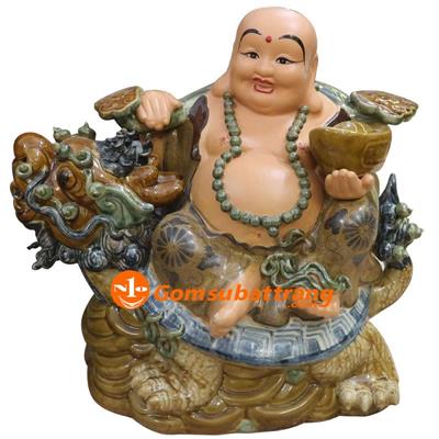 Tượng gốm sứ Bát Tràng Di Lặc cưỡi long quy phong thủy đẹp 