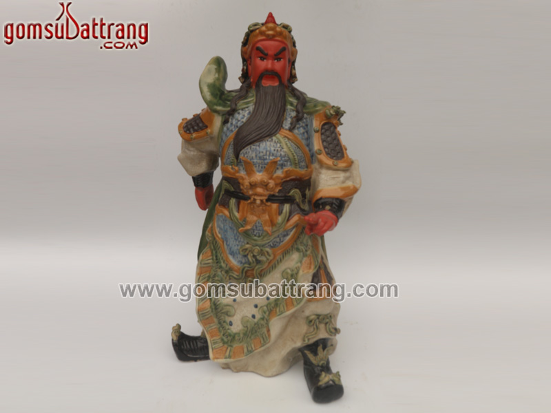 Tượng Quan Công men rạn cổ 58cm Gốm sứ Bát Tràng phong thủy