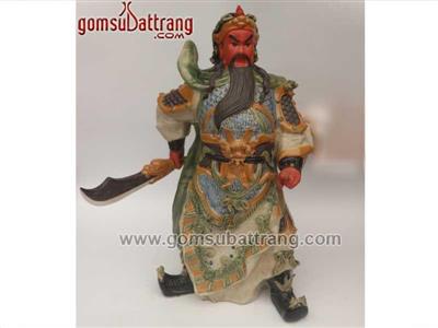 Tượng Quan Công men rạn cổ 58cm Gốm sứ Bát Tràng phong thủy 