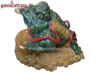 Thiềm thừ cóc ba chân men xanh ngọc bệ vàng phong thủy tài lộc 