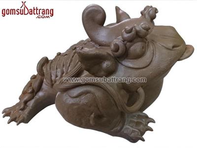 Thiềm Thừ Cóc Ba Chân Tỳ Hưu Men Nâu Phong Thủy Thu Hút Tài Lộc 