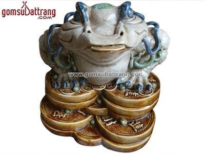 Thiềm thừ cóc ba chân đại kích thước lớn men rạn cổ đẹp 