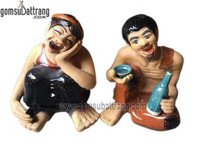 Tượng Chí Phèo Thị Nở gốm sứ Bát Tràng 25cm decor độc đáo 