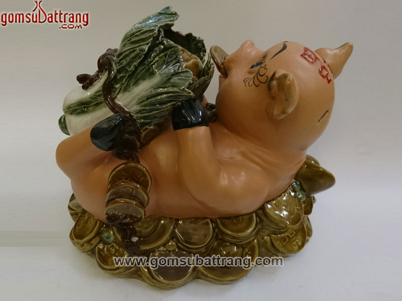 Lợn tiết kiệm gốm sứ hồng phong thủy quà tặng may mắn