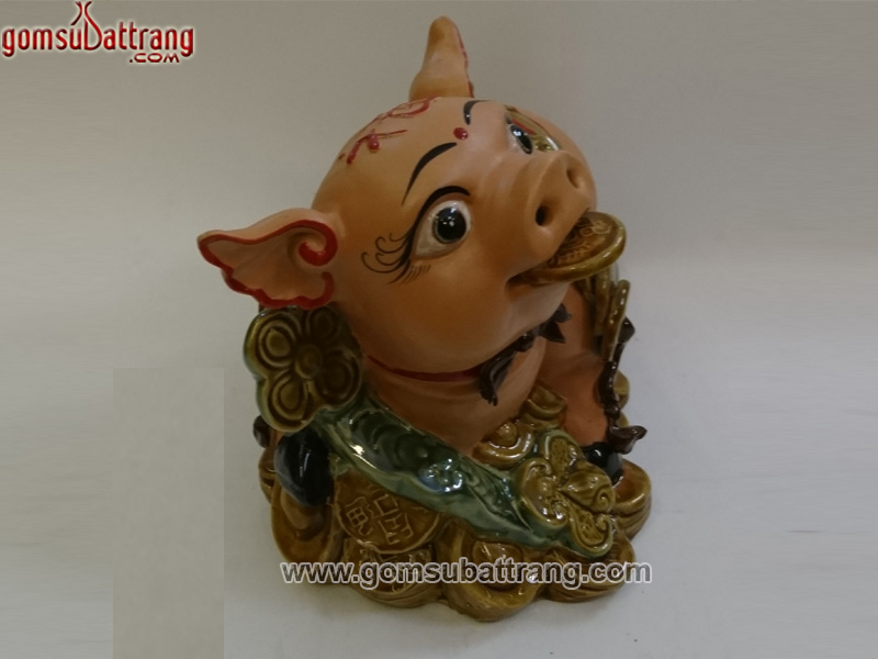 Heo thần tài men hồng Bát Tràng quà tặng dư giả may mắn