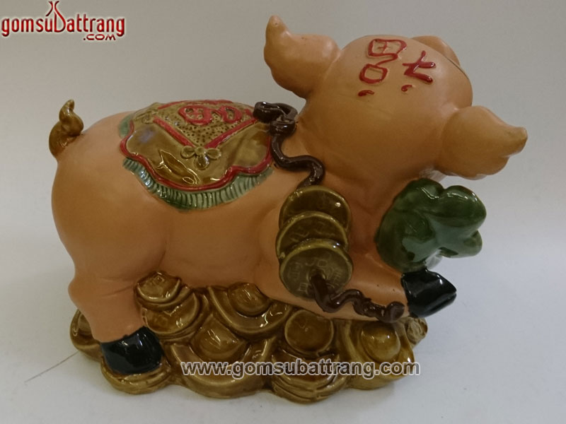 Heo thần tài men hồng Bát Tràng quà tặng dư giả may mắn