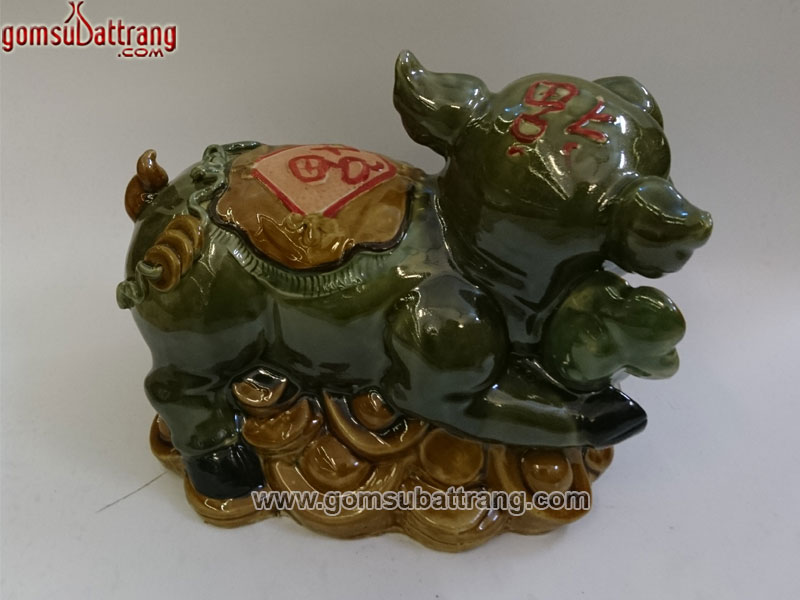 Lợn tiết kiệm thần tài gốm sứ men xanh Bát Tràng độc đáo tiện lợi