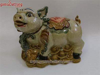 Lợn tiết kiệm thần tài men rạn cổ Bát Tràng giá tốt độc đáo 