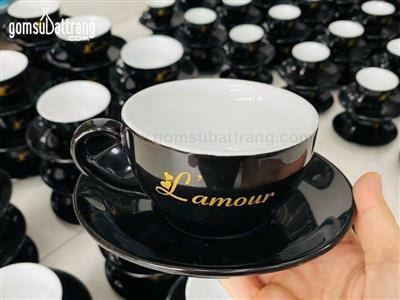 Cốc cafe men đen Bát Tràng sang trọng lưng trắng thấp giá tốt 