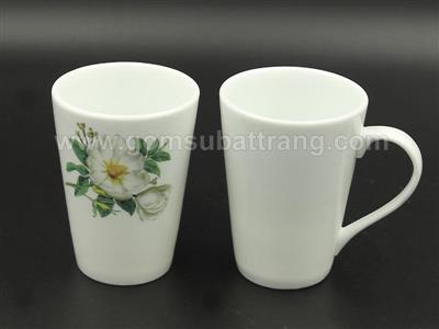 Cốc sứ Bát Tràng men trắng in hoa Trà bền đẹp giá tốt 