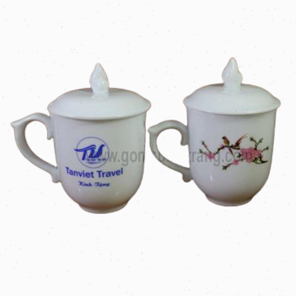 Cốc sứ Bát Tràng chóp lửa men trắng đẹp sang tặng khách giá tốt 