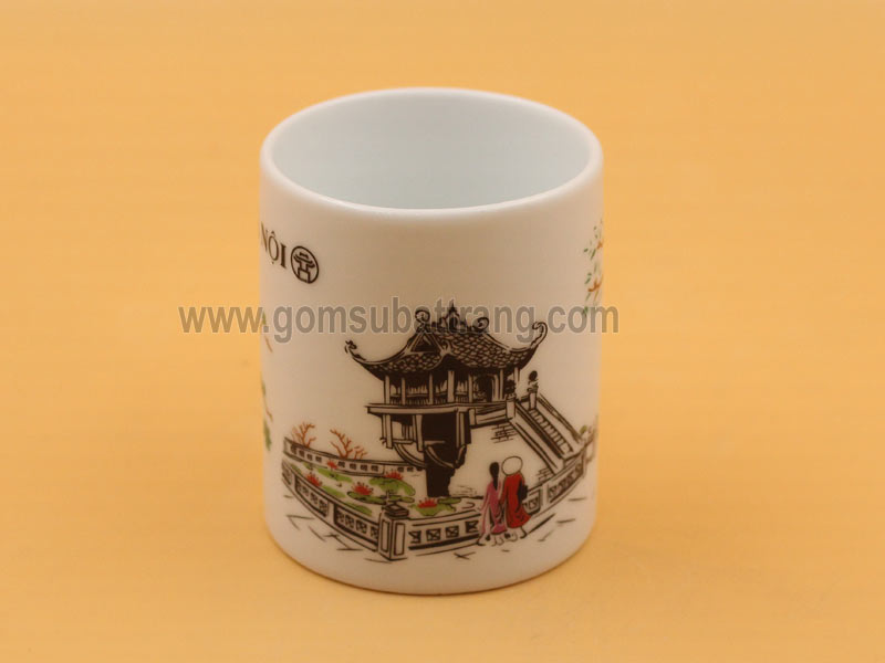 Cốc sứ trụ đứng in hình chùa Một Cột Hà Nội quà tặng độc đáo