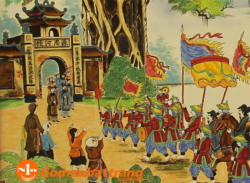 Tranh sứ Vinh Quy Bái Tổ Bát Tràng cao cấp, quà tặng ý nghĩa