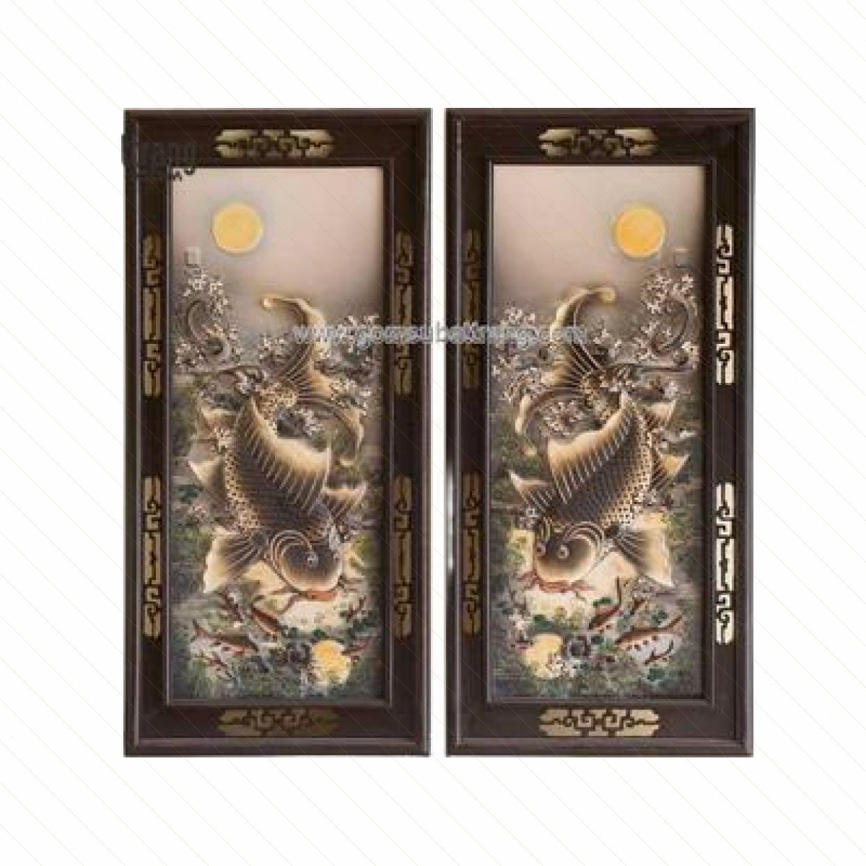 Tranh đắp nổi Lý ngư vọng nguyệt màu sắc tinh tế sang trọng 