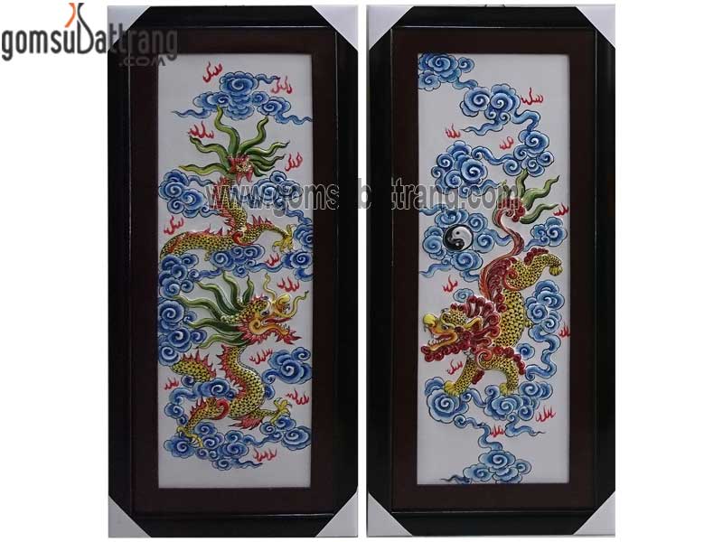 Tranh gốm sứ Bát Tràng tứ linh đắp nổi sang trọng sắc nét