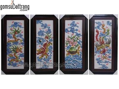 Tranh gốm sứ Bát Tràng tứ linh đắp nổi sang trọng sắc nét 