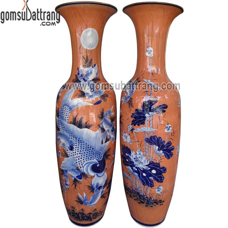 Lọ lộc bình cửu ngư vọng nguyệt men vân gỗ sang trọng cao cấp