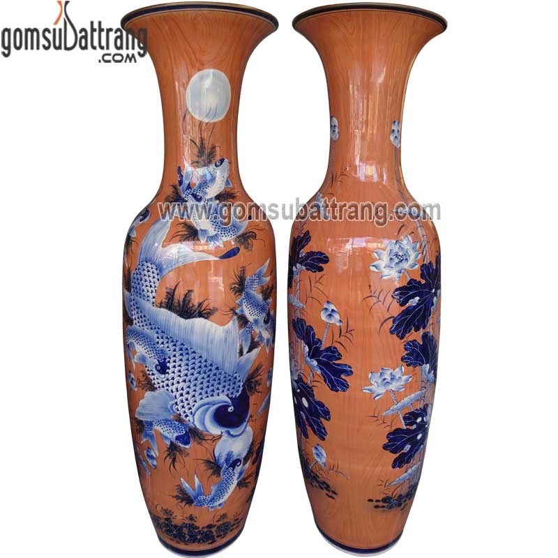 Lọ lộc bình cửu ngư vọng nguyệt men vân gỗ sang trọng cao cấp