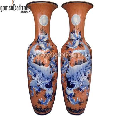 Lọ lộc bình cửu ngư vọng nguyệt men vân gỗ sang trọng cao cấp 