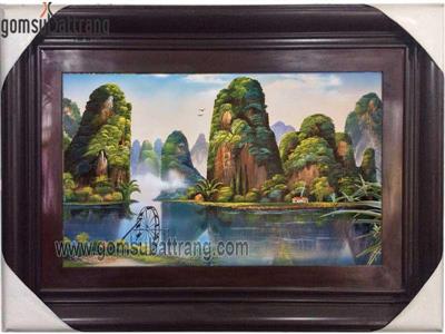 Tranh sứ sơn thủy hữu tình sang trọng bền màu lâu dài phù hợp décor 