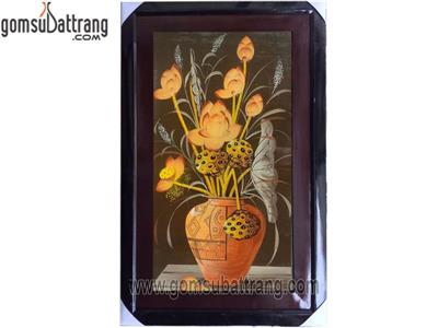 Tranh sứ hoa sen Bát Tràng sang trọng bền màu tặng trang trí 
