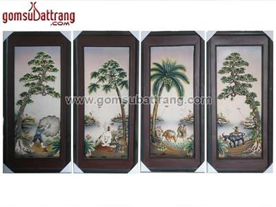 Tranh sứ tứ dân ngư tiều canh mục đẹp tinh xảo giá tốt 