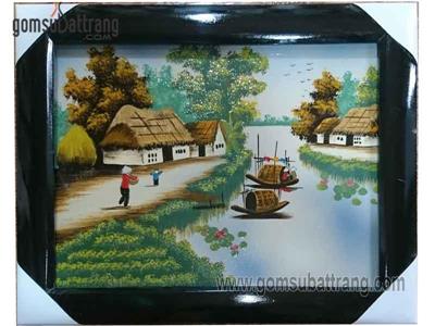 Tranh đồng quê màu sắc tươi sáng 47x36cm, trang trí đẹp 