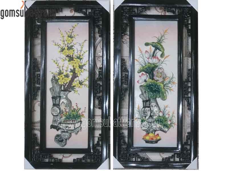 Bộ tranh tứ quý gốm cổ đắp nổi 38x72 cm tặng quà ý nghĩa