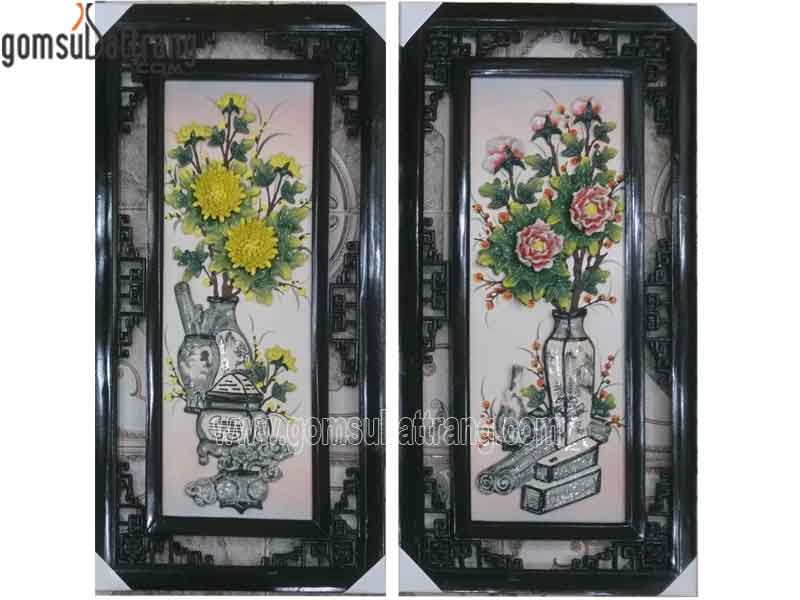 Bộ tranh tứ quý gốm cổ đắp nổi 38x72 cm tặng quà ý nghĩa