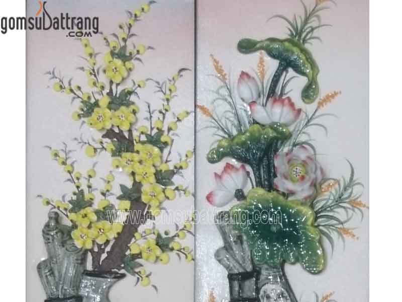Bộ tranh tứ quý gốm cổ đắp nổi 38x72 cm tặng quà ý nghĩa