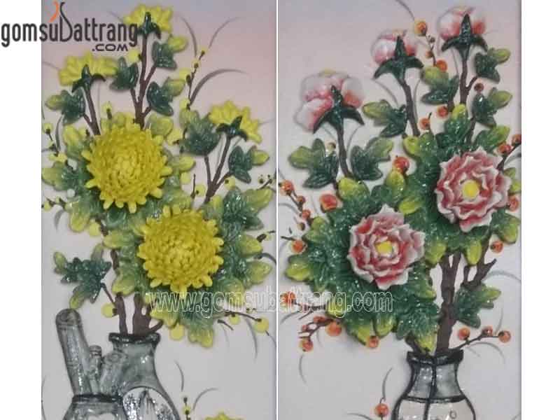 Bộ tranh tứ quý gốm cổ đắp nổi 38x72 cm tặng quà ý nghĩa