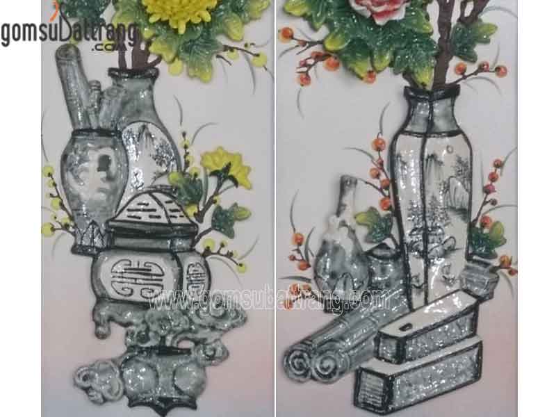 Bộ tranh tứ quý gốm cổ đắp nổi 38x72 cm tặng quà ý nghĩa