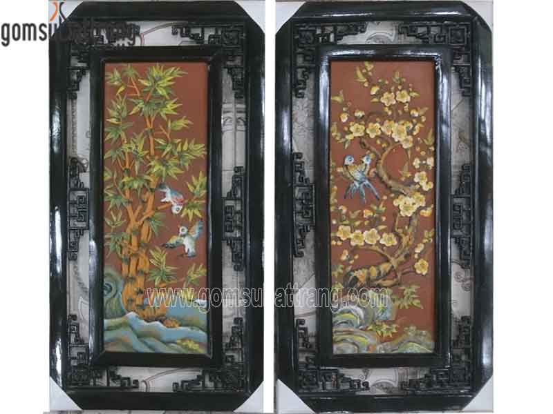 Bộ tranh tứ quý Bát Tràng 38x72cm đắp nổi gốm sứ trang trí sang trọng