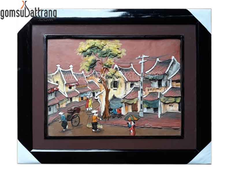 Tranh gốm phố cổ Hà Nội mẫu 2 30x40cm decor nhà quà độc đáo