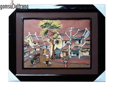 Tranh gốm phố cổ Hà Nội mẫu 2 30x40cm decor nhà quà độc đáo 