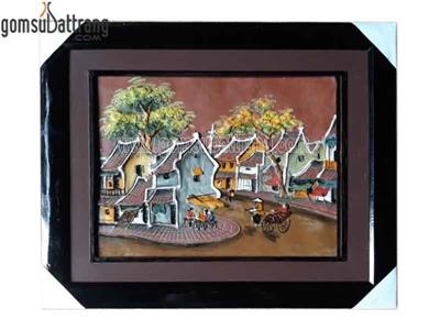 Tranh gốm Hà Nội phố cổ sang trọng mẫu 3 kích thước 30x40cm 