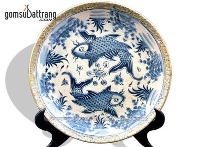 Đĩa sứ Fi 40cm men rạn giả cổ sang trọng quà tặng ý nghĩa 