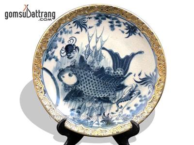 Đĩa sứ bọc đồng Bát Tràng cá chép giả cổ trang trí sang 