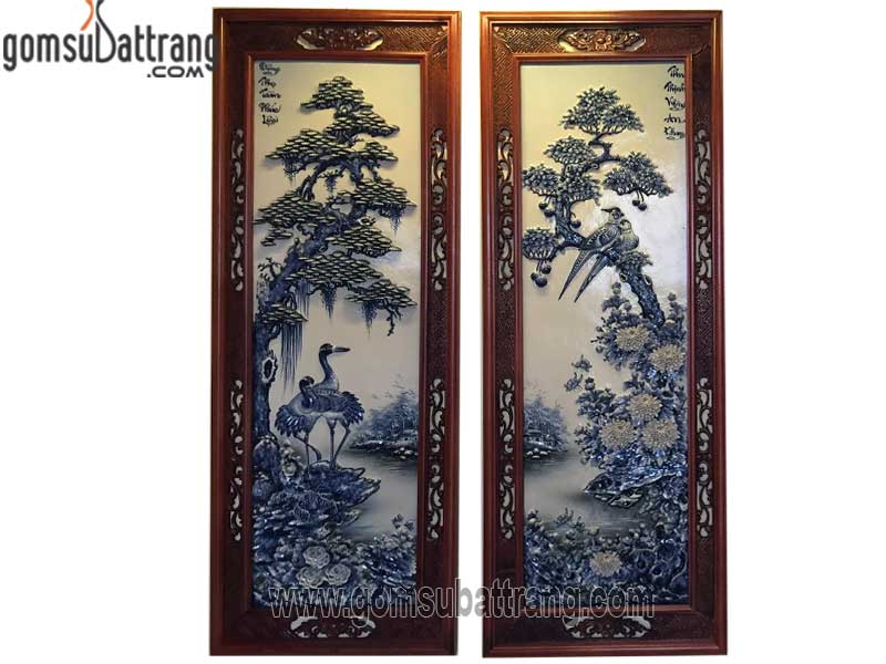 Tranh tứ quý đắp nổi gỗ Gụ cao 125cm rộng 48cm trang trí sang