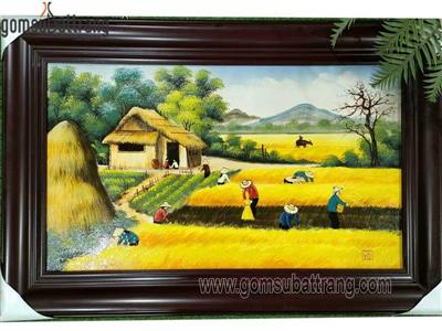 Tranh gốm sứ Bát Tràng đồng lúa chín 60x90cm đẹp bền giá tốt 