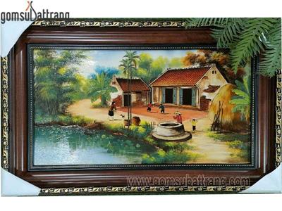 Tranh gốm sứ Bát Tràng ngôi nhà tuổi thơ 60x90cm đẹp chất lượng 