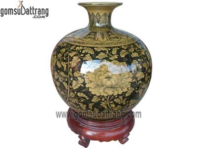 Bình hút tài lộc men vàng hoa phù dung phong thủy may mắn 