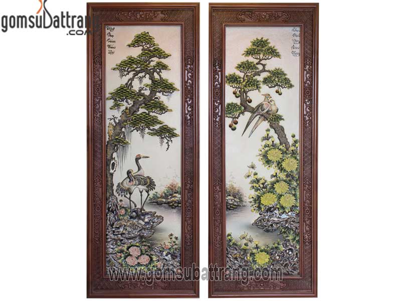 Bộ tranh tứ quý đắp nổi 4 bức 128x48cm Khung gỗ gụ sang trọng